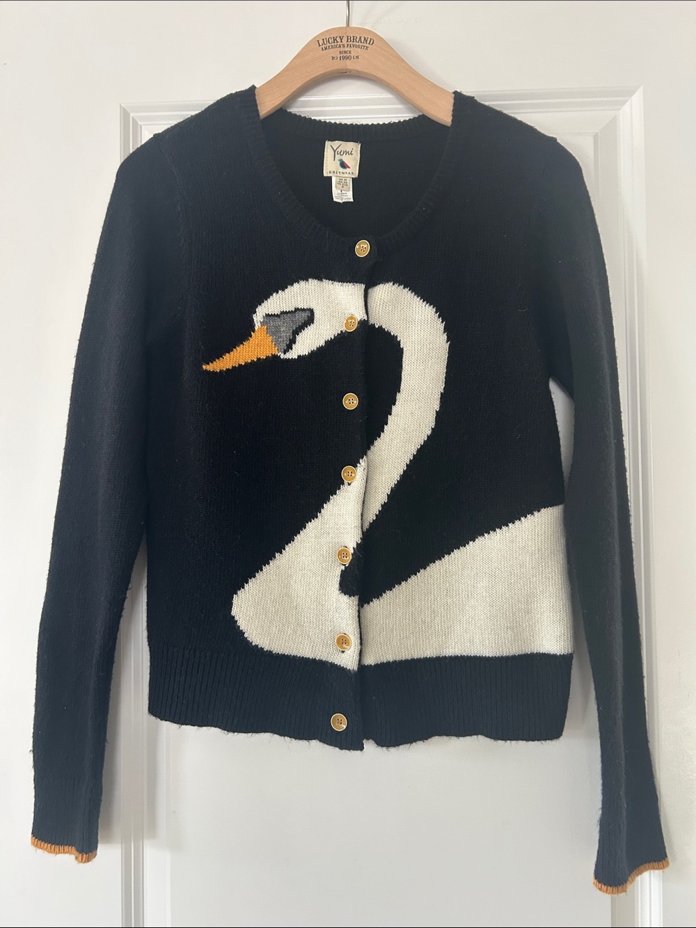 Anthro Yumi Knitwear Swan Cardigan Sweater Sz S w MEASUREMENTS Black